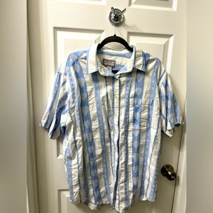 Vintage Venezia Blue and White Heart Button-up Size 14/16